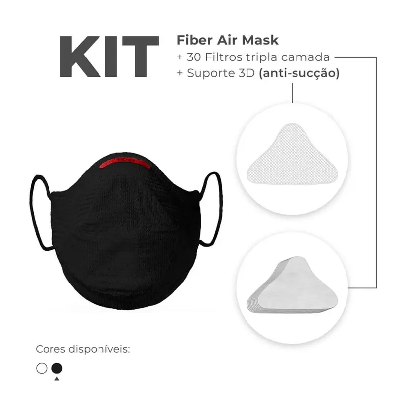 Kit Máscara Fiber AIR + 30 Filtros de Proteção + Suporte