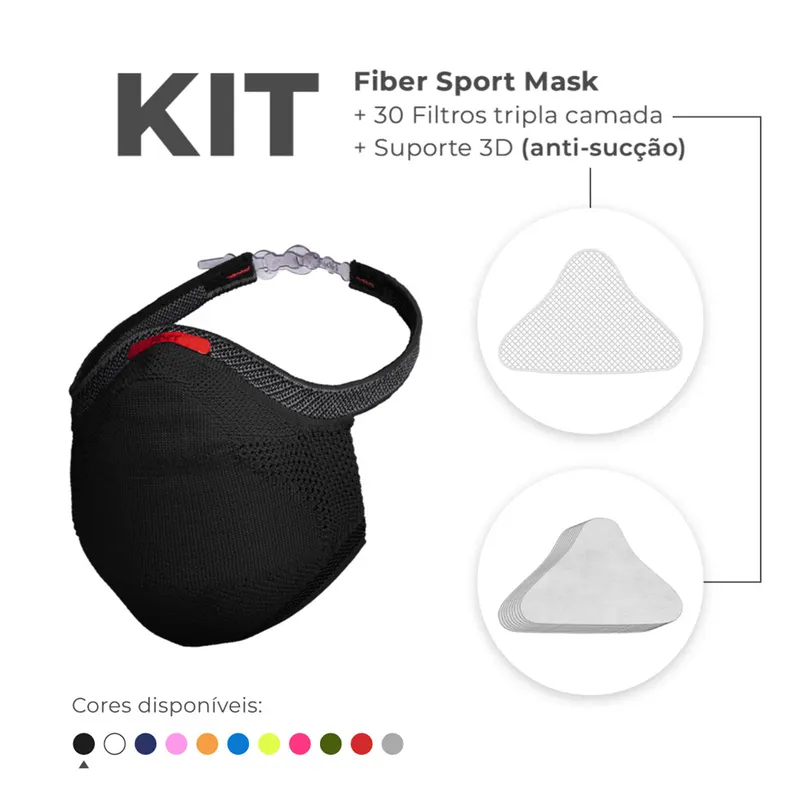 Kit Máscara FIBER SPORT + 30 Filtros de Proteção + Suporte